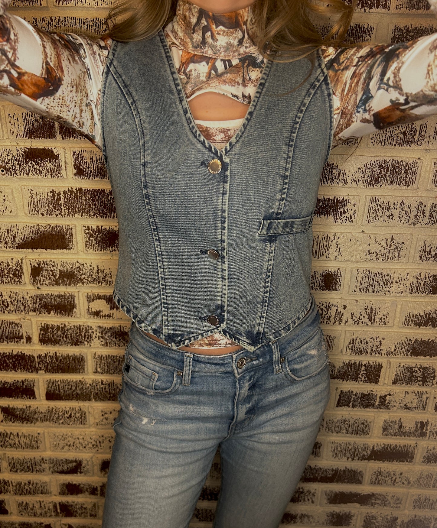 Sleeveless V-Neck Denim Vest