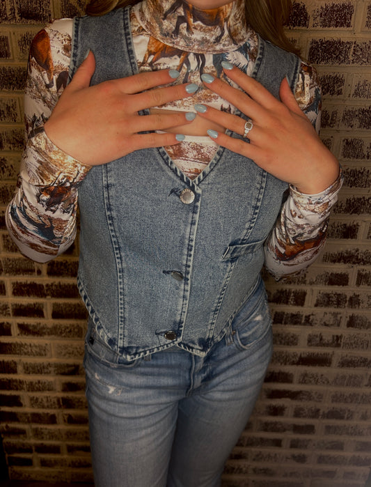 Sleeveless V-Neck Denim Vest
