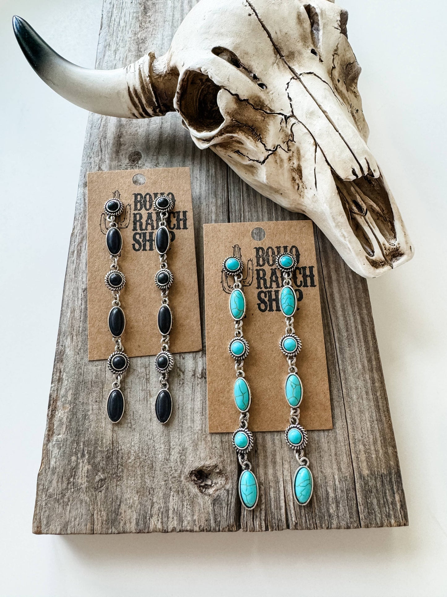 Dangle Drop Western Earrings - black turquoise