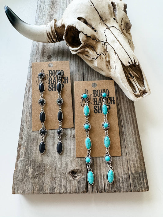 Dangle Drop Western Earrings - black turquoise