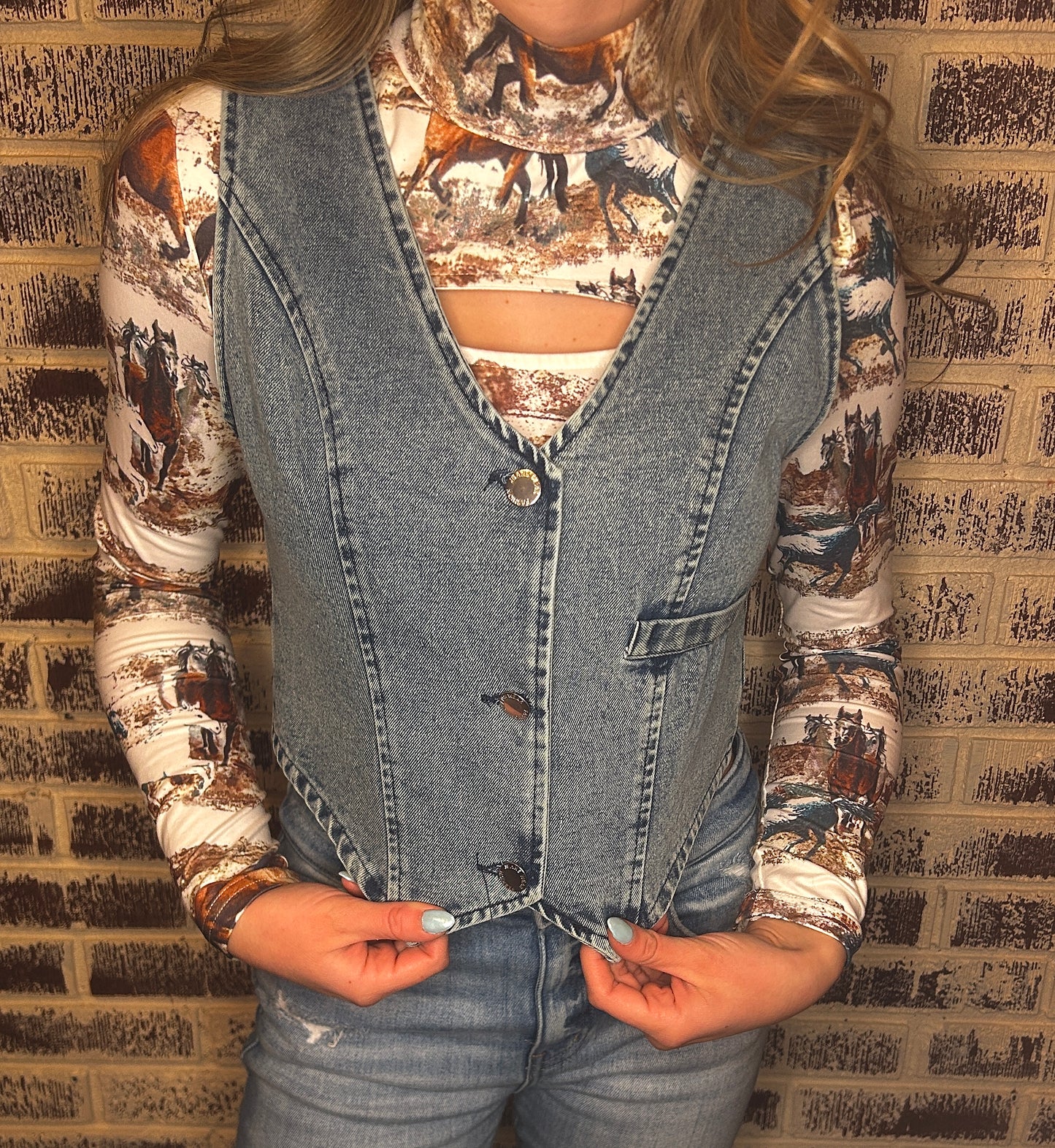 Sleeveless V-Neck Denim Vest