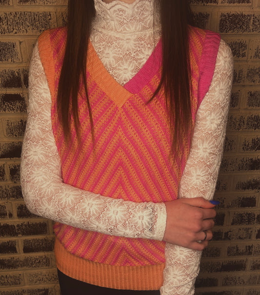Spring Sweet Sleeveless Sweater Top: Strawberry Pink/ Orange