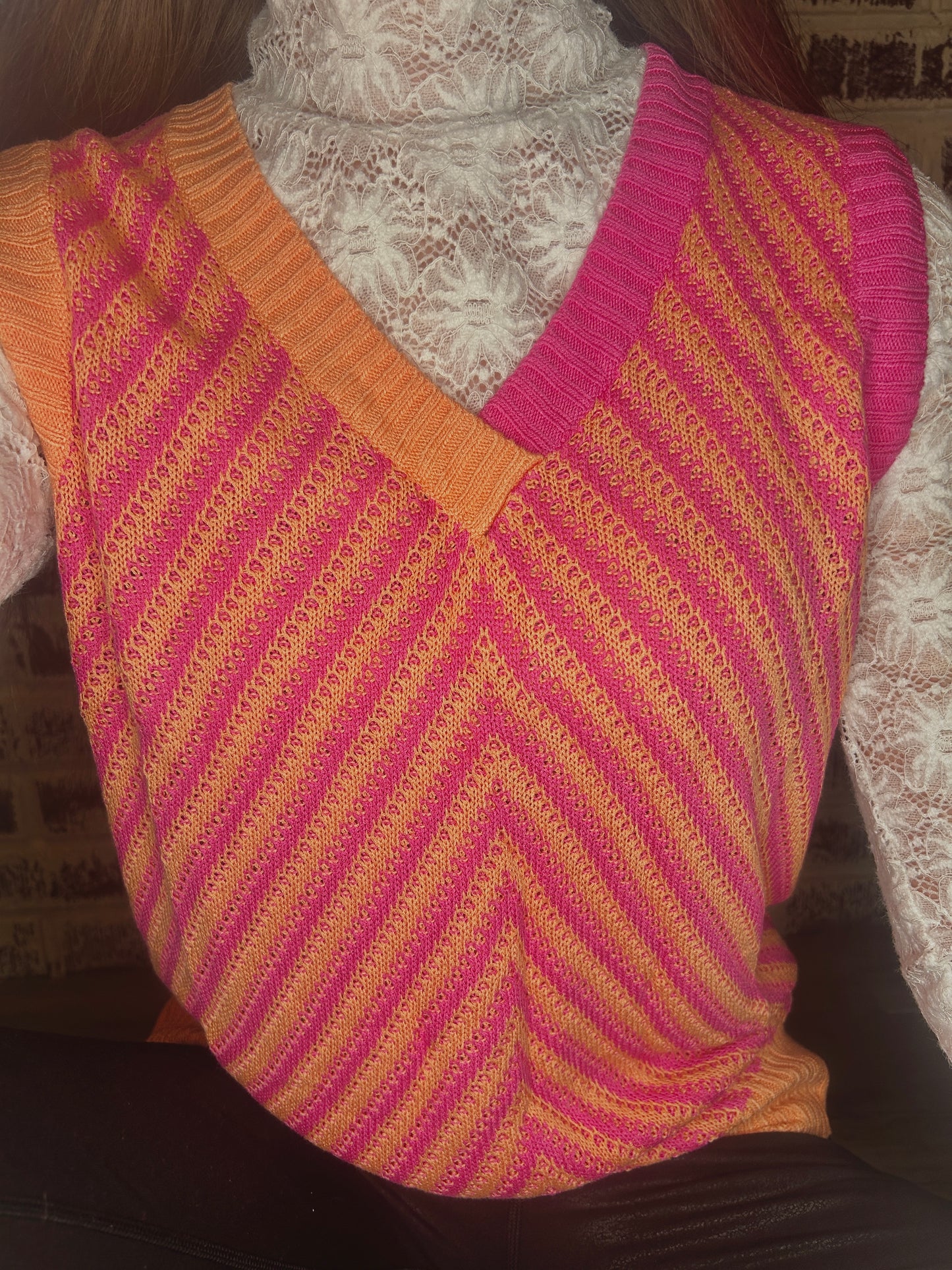 Spring Sweet Sleeveless Sweater Top: Strawberry Pink/ Orange