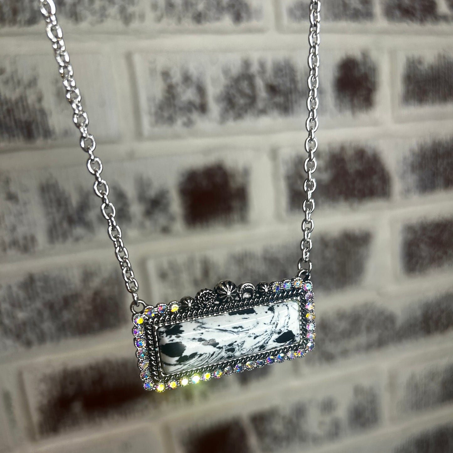 Stone Bar Necklace - with Rhinestone edge