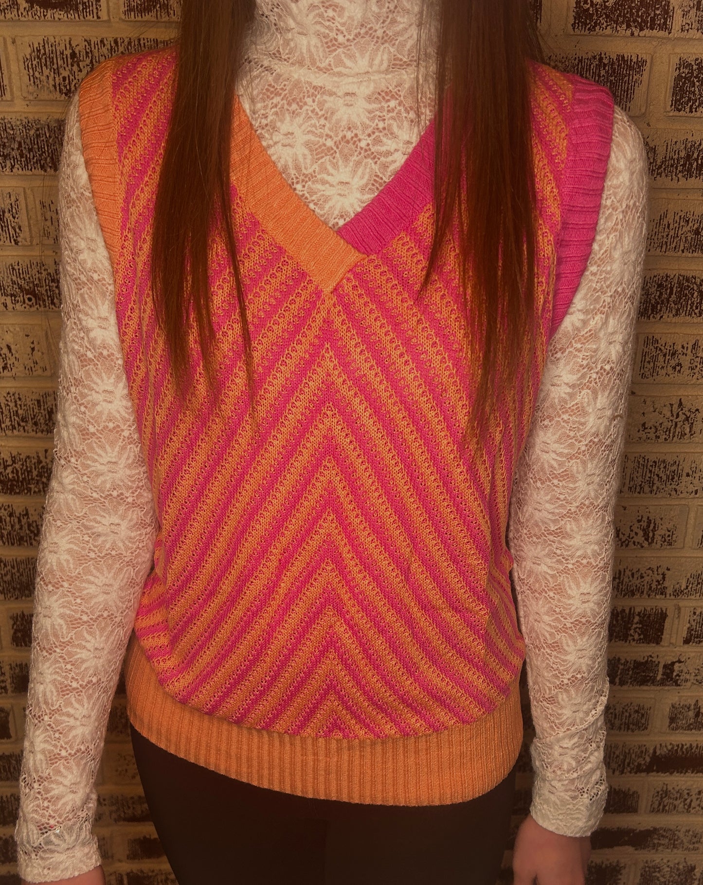 Spring Sweet Sleeveless Sweater Top: Strawberry Pink/ Orange