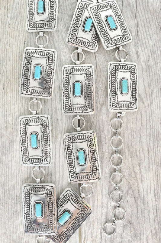 Western Rectangle Turquoise Concho Belt