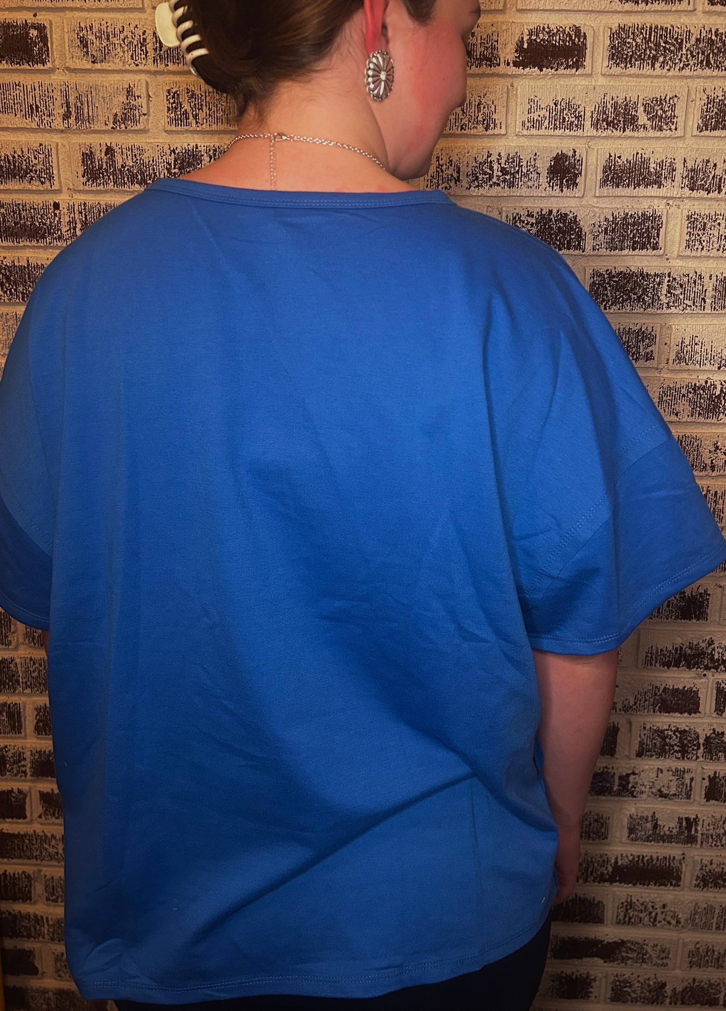 Reverse Seam Pocketed Oversized Blue T-Shirt
