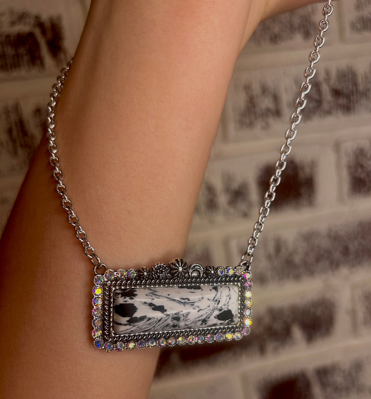 Stone Bar Necklace - with Rhinestone edge
