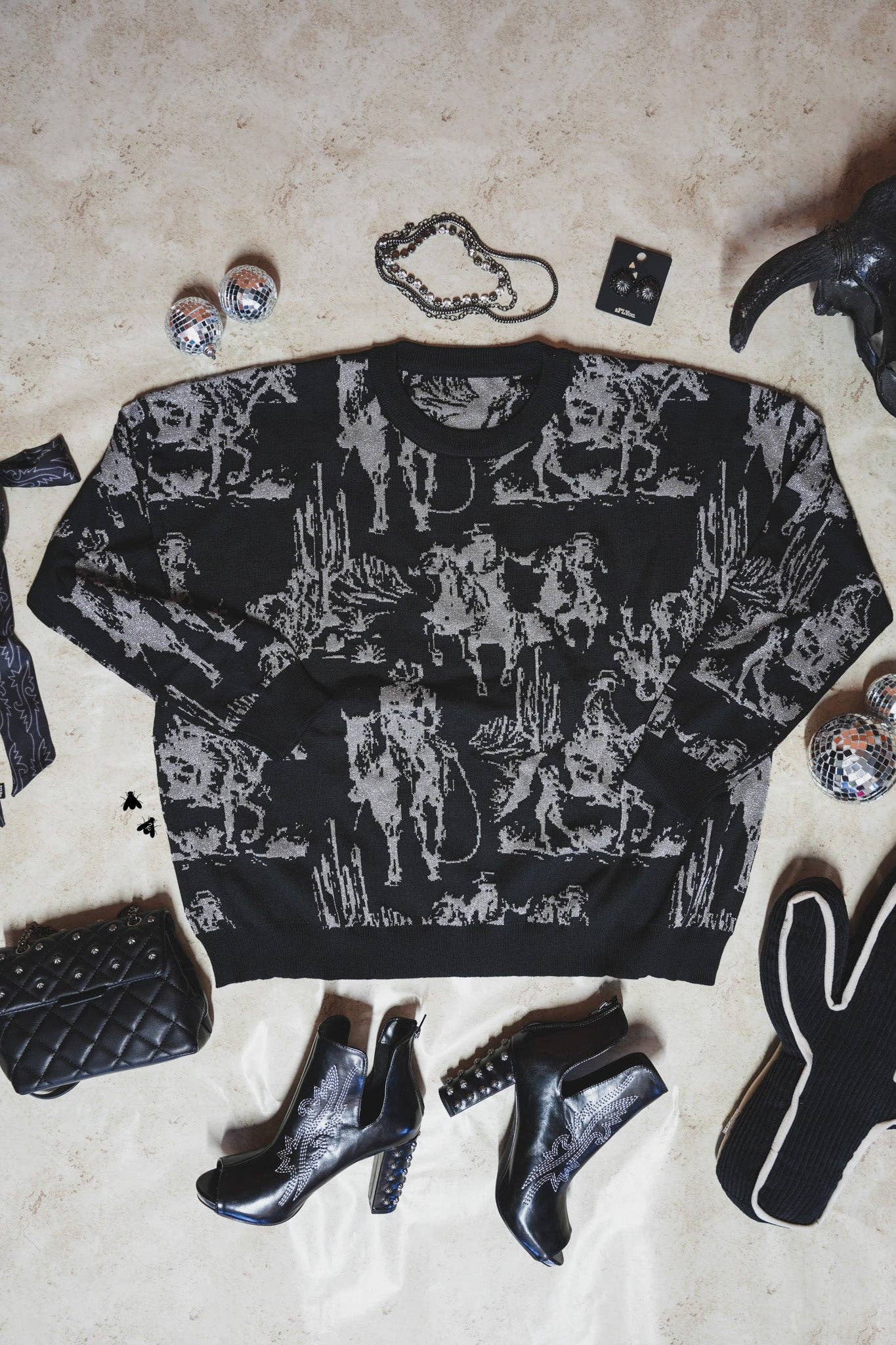 Rope’m Up Silver & Black oversized Pullover