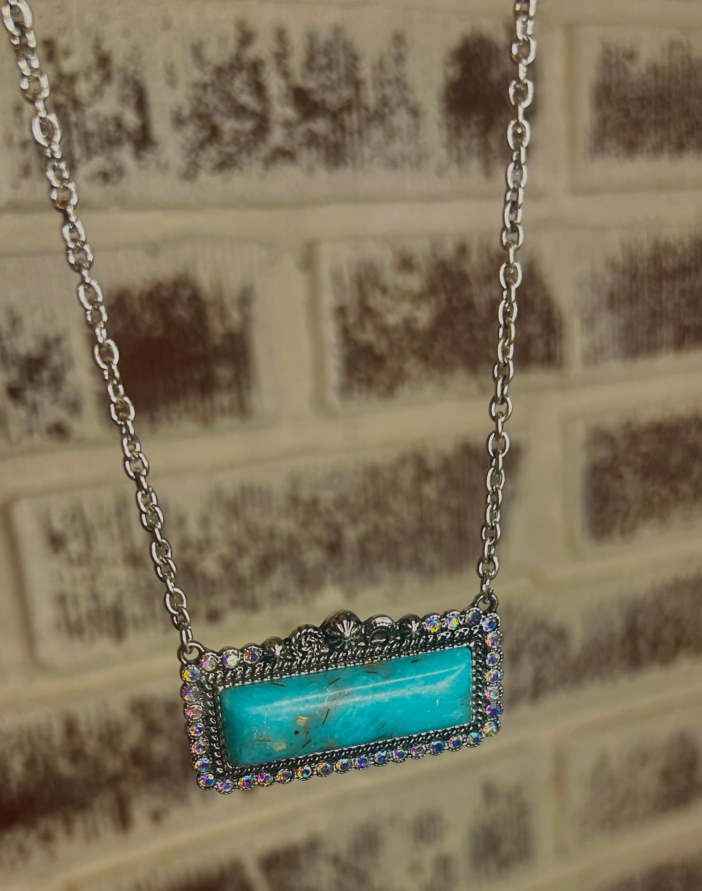 Stone Bar Necklace - with Rhinestone edge