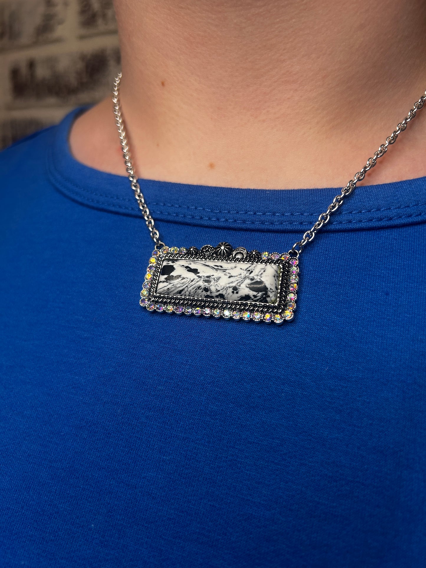 Stone Bar Necklace - with Rhinestone edge