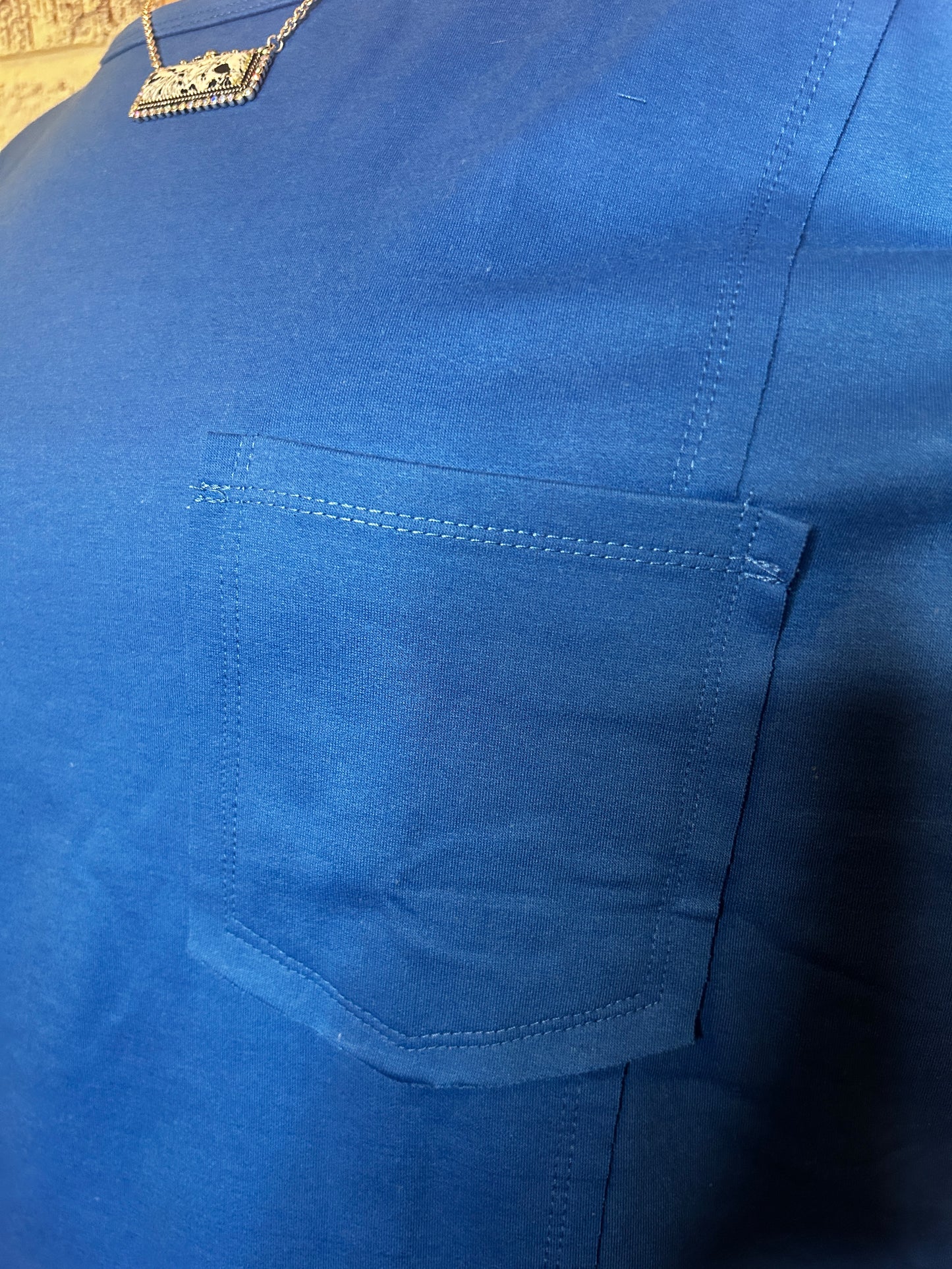 Reverse Seam Pocketed Oversized Blue T-Shirt