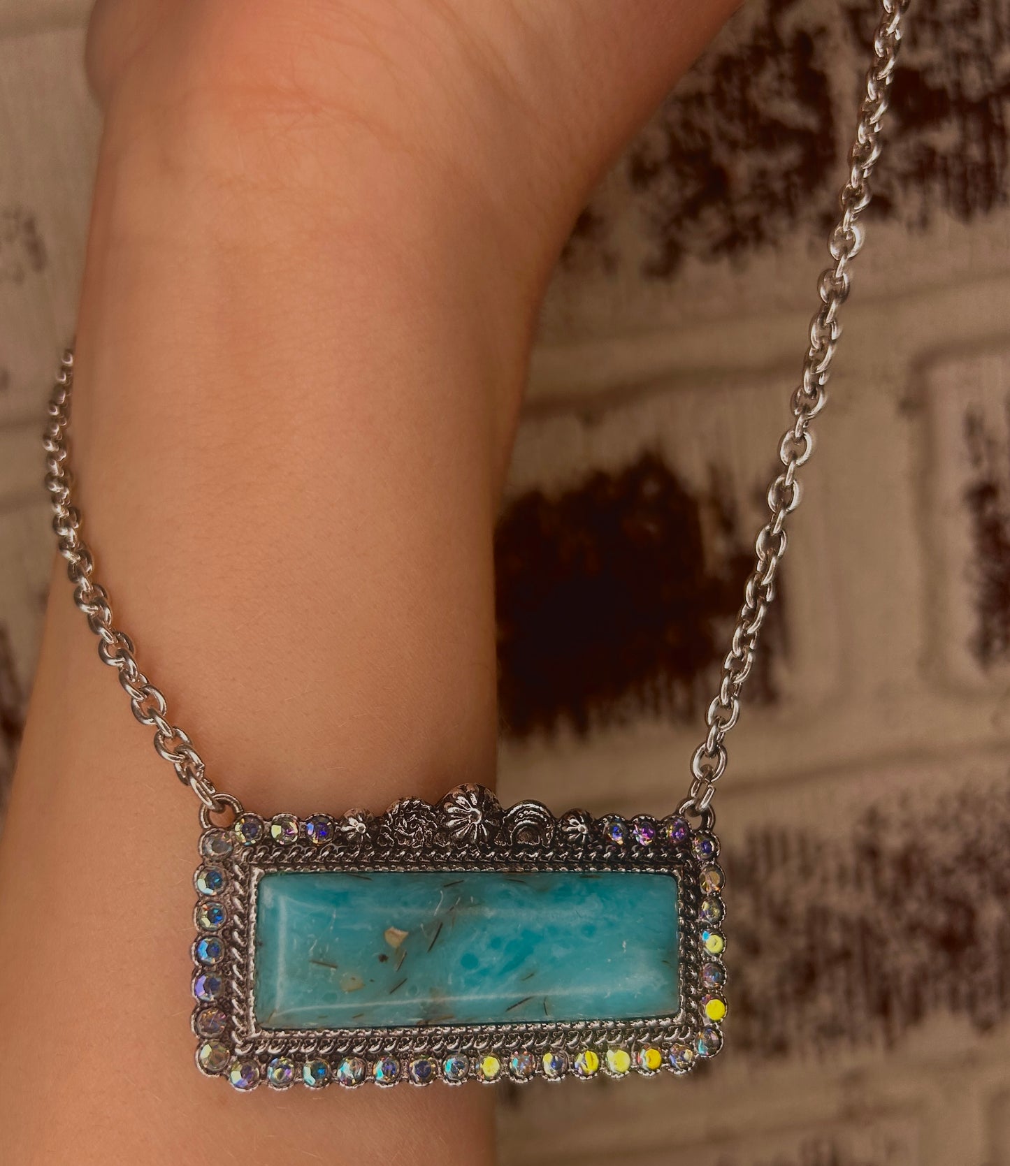 Stone Bar Necklace - with Rhinestone edge