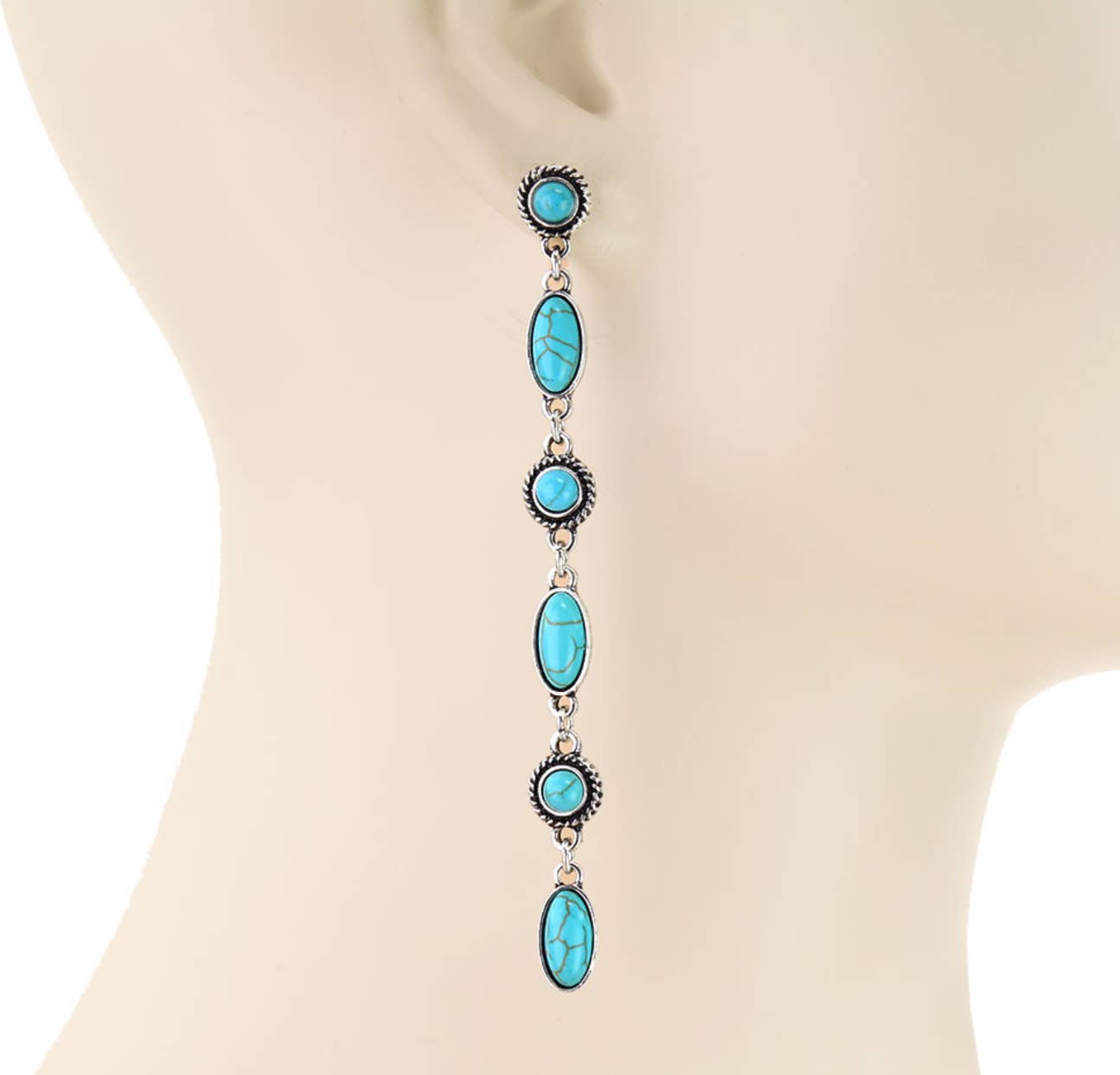 Dangle Drop Western Earrings - black turquoise