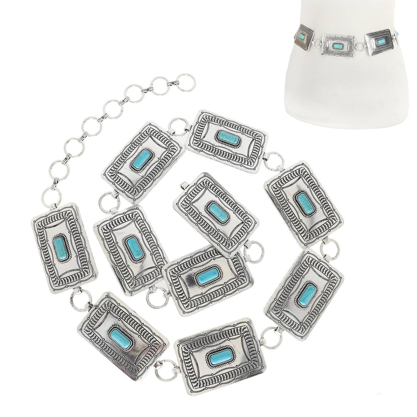 Western Rectangle Turquoise Concho Belt
